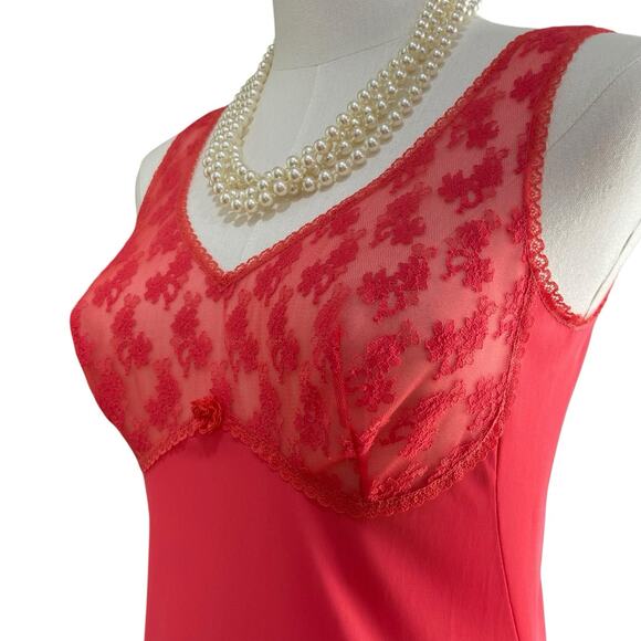 Vintage 60s Germany Triumph Int. Coral Nylon & Lace Mini Slip Dress Women Size S - Picture 3 of 11